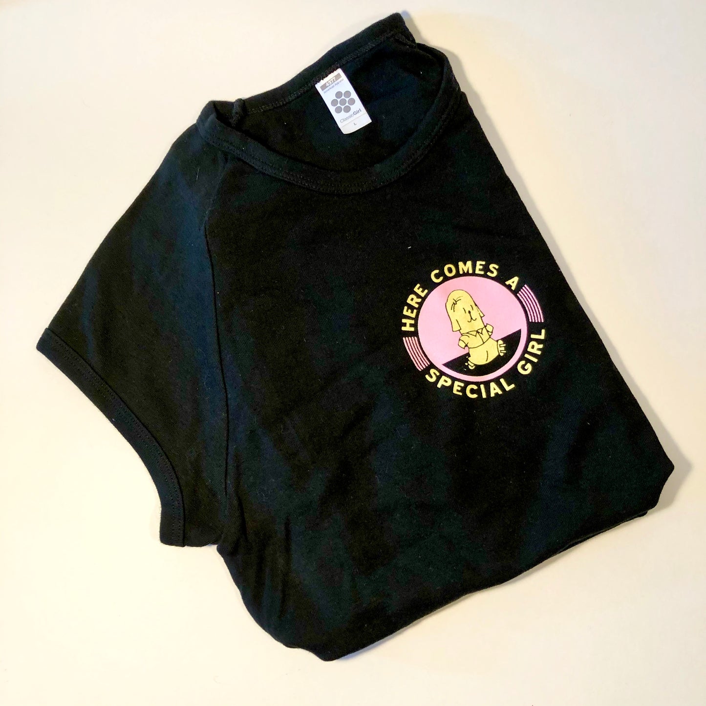 Here Comes a Special Girl Cap-Sleeve Raglan, Black, Women's