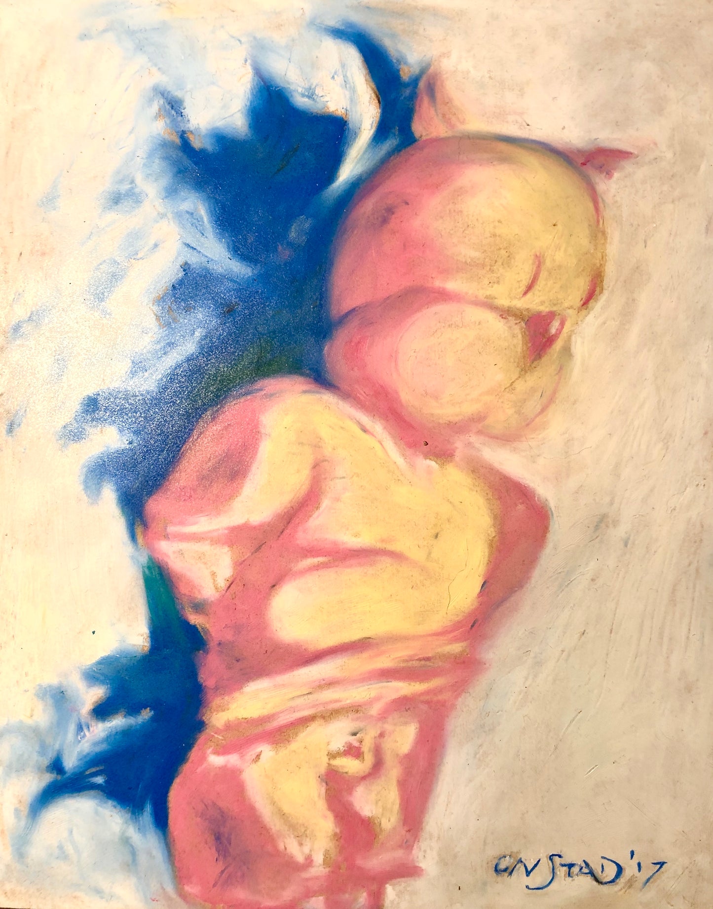 Roast Beef pink/blue/white 8x10 oil pastel