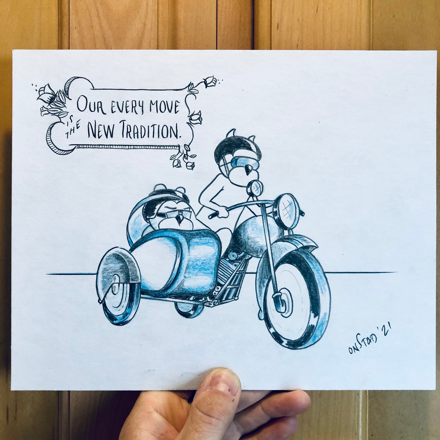 New Tradition, Original 8x10, pencils on matte board, bluetone