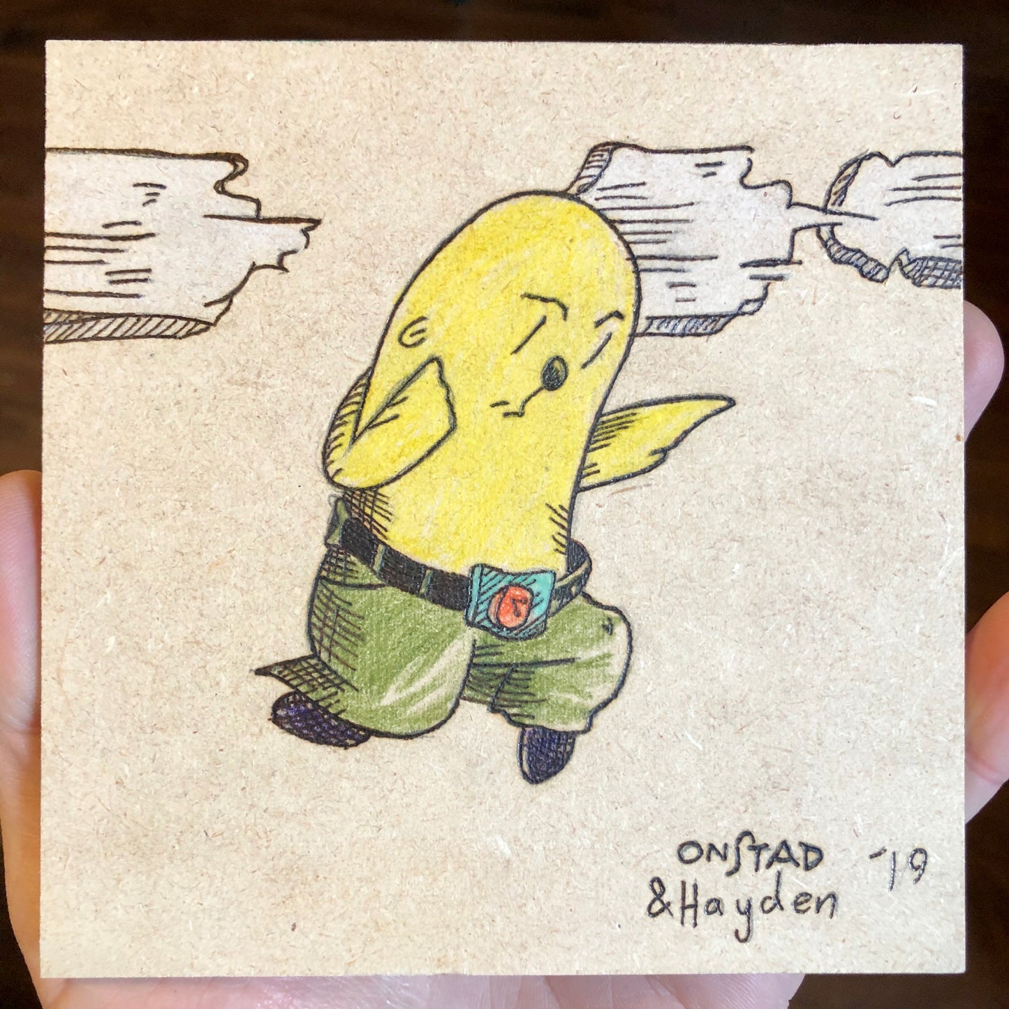 Philippe, Sky Fighter, 2019, woodburn and pencils, 5"