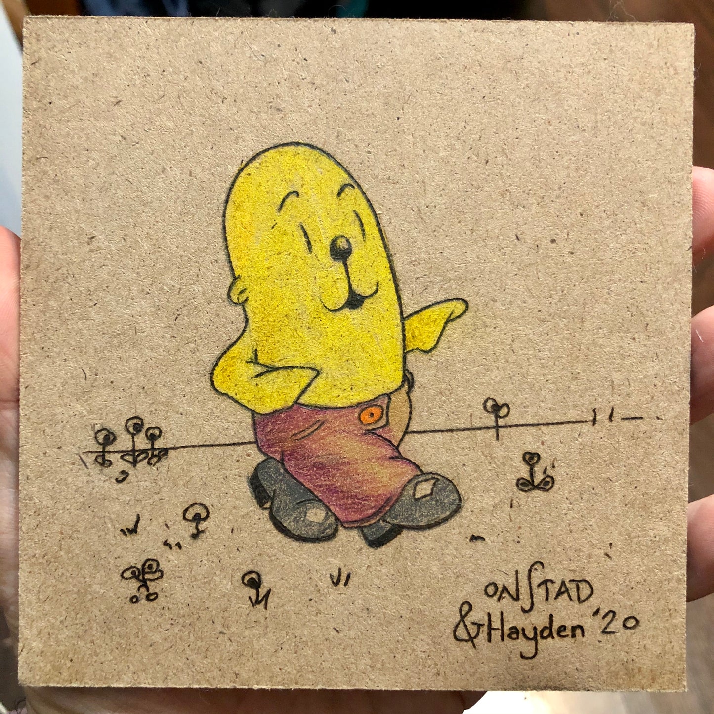 Father/Son Philippe JoySteppin', 2020, woodburn and pencils, 5"