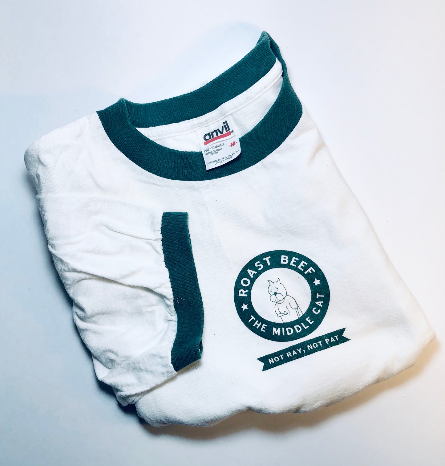 Roast Beef Ringer Tee, White/Green Medium
