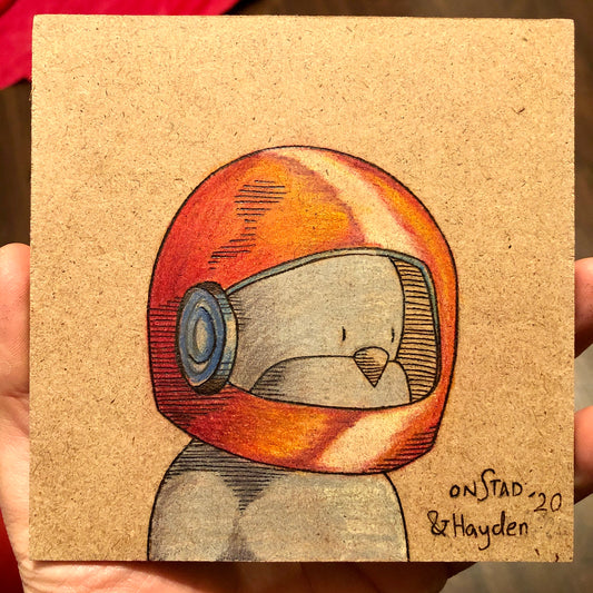 Father/Son Galaxy Beef, 2020, woodburn and pencils, 5"