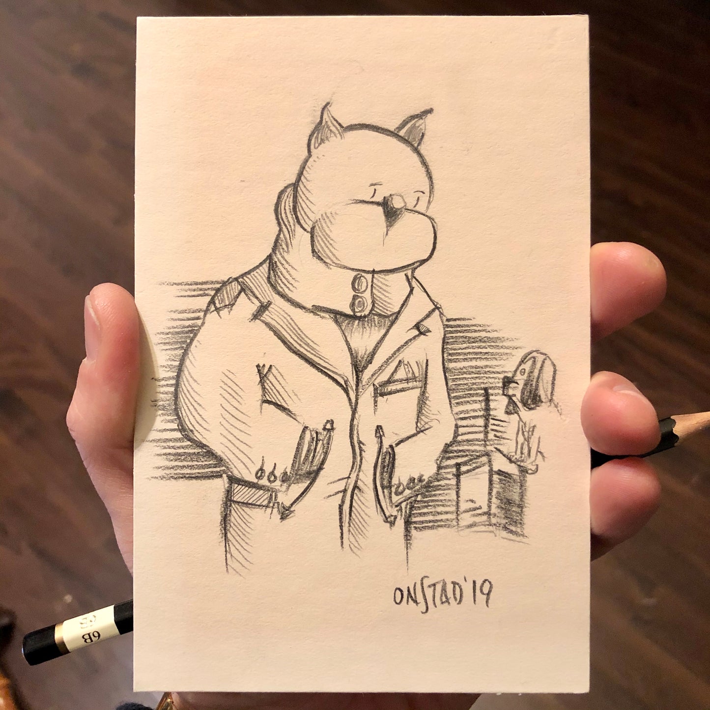Roast Beef, Visions of Spy Dog East, Original 4x6", pencils on matte board, 12/02/2019