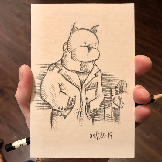 Roast Beef, Visions of Spy Dog East, Original 4x6", pencils on matte board, 12/02/2019