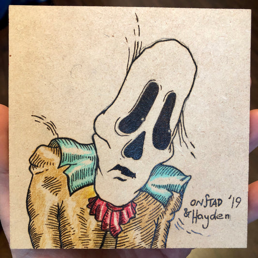 Cartilage Head, 2019, woodburn and pencils, 5"